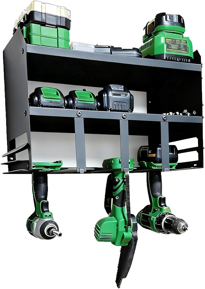 Power Tool Organizer Wall Mount, Utility Racks 3 Layers Storage Rack, Mini Chainsaw, Screwdriver, Drill Bit, battery tool organizer for Workshop Shed Pegboard Basement