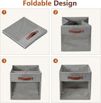 Storage Cube Organizer with Clear Window, Linen Collapsible Storage Boxes with PU Handles, Cube Storage Bins for Shelf, Closet, Cabinet, Bookcase (13x13x13, Gray)