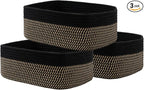 Small Woven Basket, 13.5 x 9.5 x 5 Inches, Storage Basket for Organizing, Cute Small Rope Shelf Closet Cube Storage Bins Baskets for Shelves, Dog Toy Gift Baskets Empty, 3 Pack Black & Brown