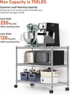 YSSOA Heavy Duty 3-Tier Storage Shelves 750Lb Capacity, 24.02" D x 13.78" W x 21.97" H Shelving Unit for Pantry, Garage, Laundry and Kitchen, Chrome