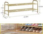 LINZINAR Shoe Rack Long 2 Tier Shoe Storage Organizer Metal Wide Shoe Shelf for Closet Entryway Bedroom 18 Paris Large Capacity, Gold