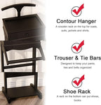 Brefhome Luxury Mens Valet Stand with Storage Drawer & Jewelry Tray, Executive Wooden Clothes Rack for Men Women, Garment Organizer for Suit, Tie, Pant, Watch & Phone, Black (Tray + Drawer)