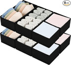 DIMJ Drawer Organizers - Set of 8 Foldable Closet Dividers for Baby Clothes, Socks, Belt, Tie (Black)