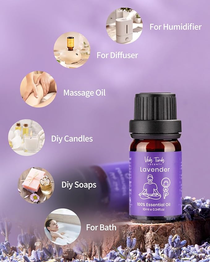 VTS Essential Oils Set (6 x 10ml) - Lavender, Peppermint, Eucalyptus, Tea Tree, Geranium, Rosemary, Aromatherapy Oils Gift Set for Home Diffusers, Skin & Hair Care, Soap & Candle Making, Humidifiers