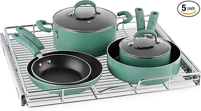 HOLDN’ STORAGE Pull Out Cabinet Organizer - Heavy Duty Steel with Smooth Slide-Out Drawers, Chrome Finish - 22" W x 17" D Basket, Fits 23.25" Cabinet Opening