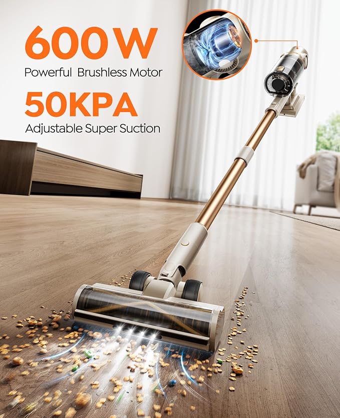 Cordless Vacuum Cleaner,80Mins/50kpa Vacuum Cleaners for Home,Stick Vacuums with Self-Standing,Touch Screen,LED Headlights, Anti-tangle,Rechargeable,Lightweight,for Carpet,Hard Floor, Pet Hair(P7 Pro)