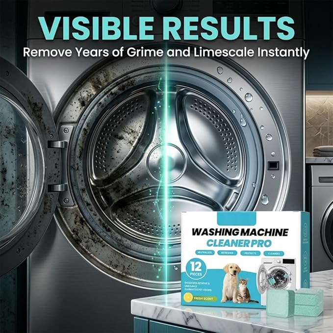 RAINPOT Washing Machine Cleaner for Washing Machines, Universal Compatible with Front Loader & Top Loader, Effective Odor Eliminator, Septic-Safe, 12 Tablets (12 PCS)