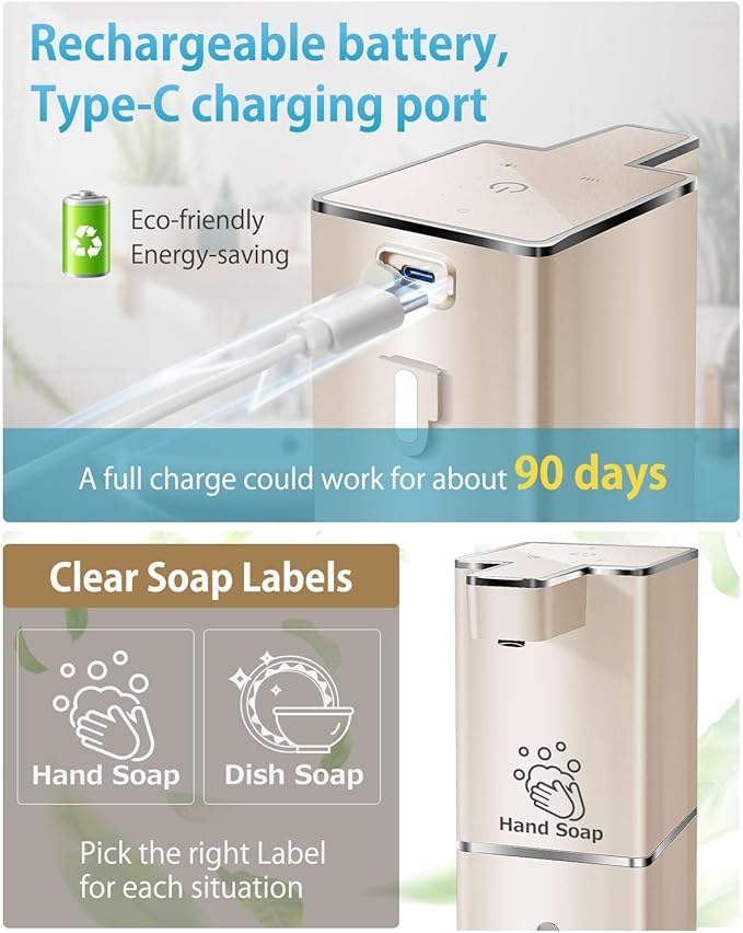 Automatic Soap Dispenser Touchless Foaming Soap Dispenser 300ml/12.8oz Rechargeable, Wall Mounted 4 Levels Adjustable Foam Soap Pump for Bathroom Kitchen Dish Soap
