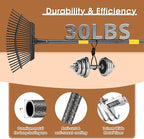 Leaf Rake 18” Wide Heavy Duty Metal 25 Tines Garden Rake Set with 30-75” Adjustable Long Handle for Yard Grass Shrub Mulch Including 32Gallon Garden Bag Leaf Scoops