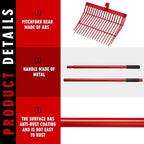 Lasnten 3 Sets Manure Fork with Long Metal Handle Pitch Fork Manure Rake Heavy Duty Muck Rake for Gardening Horse Stall Stable Grass Hay Cleaning Farm Work(Red)