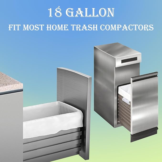 18 Gallon Compactor Kitchen Trash Bags 1.2 Mil THICK Heavy Duty 50 Count with Reinforced Drawstring | Perfect Fit for 18 Gallon & Most Kitchen Compactors | Tear & Leak Resistant