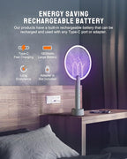 Electric Fly Swatter Racket, Mosiller 2 in 1 Smart Bug Zapper & Power Take Off Generators with USB Rechargeable Base, Powerful Mosquitoes Trap Lamp & Fly Killer for Home, Bedroom (Light Grey（1 Pack）)