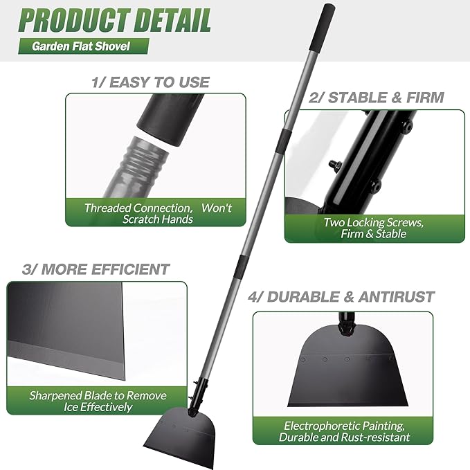 Walensee Flat Shovel, Floor Scraper, 54 inch Garden Scraper for Walkway, Weed Remove Tool for Lawn Edging, Cleaning Scraper for Road Outdoor, Driveway Weeding Tool， Ice Scraper & Ice Removal Tool