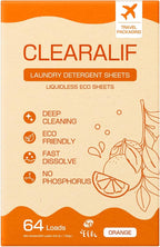 CLEARALIF Laundry Detergent Sheets, Orange, 64 Load, CLEARALIF Laundry Detergent Strips Eco Friendly & Hypoallergenic