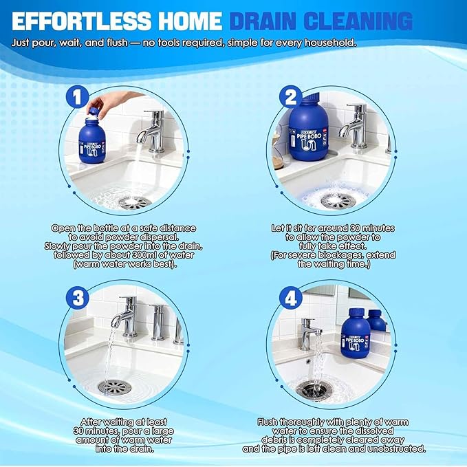 Pipe Bobo Drain Cleaner, Drain Clog Remover, Sink and D-rain Cleaner, Professional Strength Pipe Dredging Formula for Kitchen Sinks, Shower Drains, Tubs, Dissolves Blockages (3Pcs)