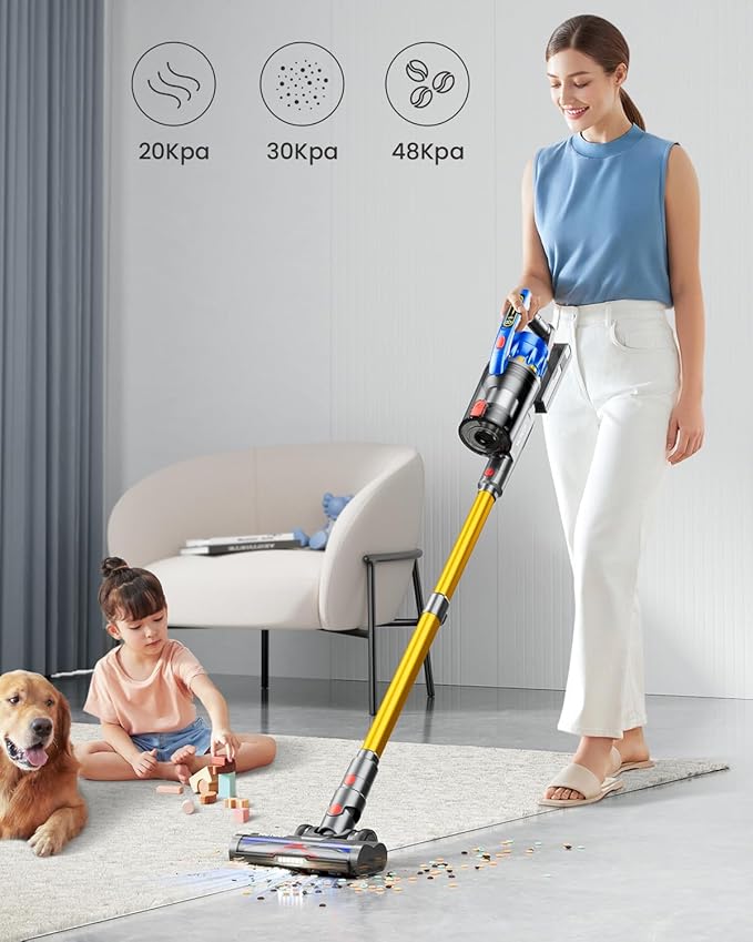 Cordless Vacuum Cleaner, 48KPA 580W 70Mins Cordless Vacuum with Dual Handle, Stick Vacuum with Aroma Tablet, Anti-Tangle Brush, Rechargeable Wireless Vacumm for Carpets/Hard Floors/Pet Hair