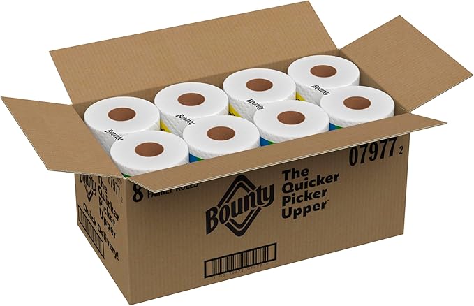 Bounty Quick Size Paper Towels, White, 8 Family Rolls = 20 Regular Rolls (Packaging May Vary)