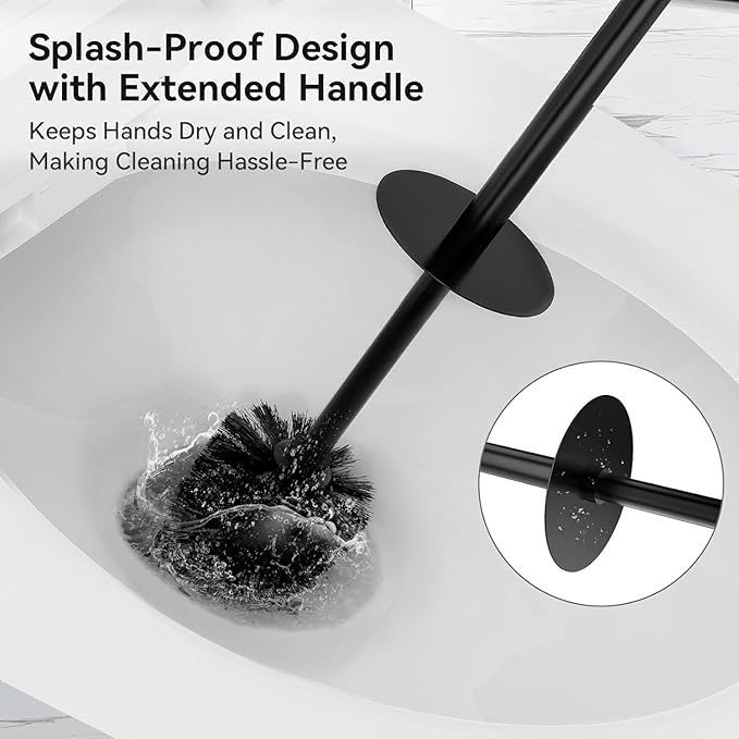 DOWRY Toilet Bowl Brush and Holder for Bathroom, Deep Cleaning Toilet Brush and Holder Set with Long Handle, Hidden Toilet Bowl Brush with Replaceable Head,Modern Decor Black Square 2PCS