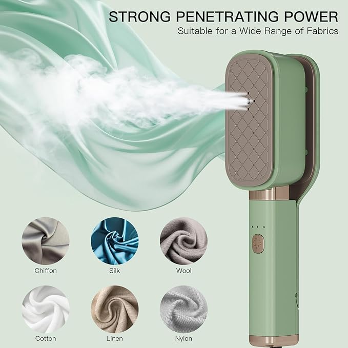 3-in-1 Small Travel Steamer for Clothes 180° Rotatable 1000W Handheld Steam Iron Press Portable Mini Fast 15s Heat-Up Leak-Proof & Anti-Drip Tech 60ml Tank with Measuring Cup for Hotel Home