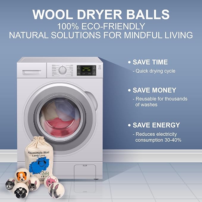 Wool Dryer Balls – 6-Pack XL Organic Fabric Softener | Natural Handmade Sheep Wool | Reusable, Anti-Static, Lint & Wrinkle Remover | Safe for Baby & Sensitive Skin (Farm)