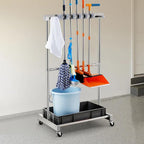 VEVOR Garden Tool Organizer, 10 Slots with Hooks, Yard Tool Tower Rack with Wheels for Garage Organization and Storage, Hold Long-Handled Tool/Rake/Broom, Metal Tool Stand Holder for Shed, Outdoor