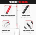 5-Tine Pitch Fork Garden Forks Heavy Duty Manure Fork Pitchfork with Long Fiberglass Handle for Garden Farm Yardwork,58 inches
