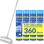 Large Lint Rollers for Carpet, Sticky Rollers for Floor DELOMO 9.45 in with 3 Extendable Handle, Long Handle Sticky Mop for Cleaning Carpets, Cars, Clothing, and Pet Hair
