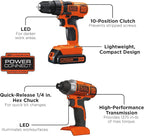BLACK+DECKER 20V MAX Cordless Drill and Impact Driver, Power Tool Combo Kit with Battery and Charger (BD2KITCDDI)