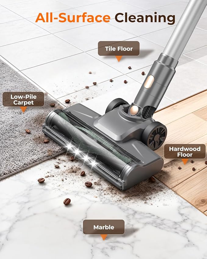 N8 Cordless Vacuum Cleaner,Lightweight Stick Vacuum with Powerful Suction,2200mAh Battery, 40 Mins Runtime,Self-Standing,Rechargeable Vacuum Cleaners for Home Hardwood Floor Carpet Pet Hair (Honey)