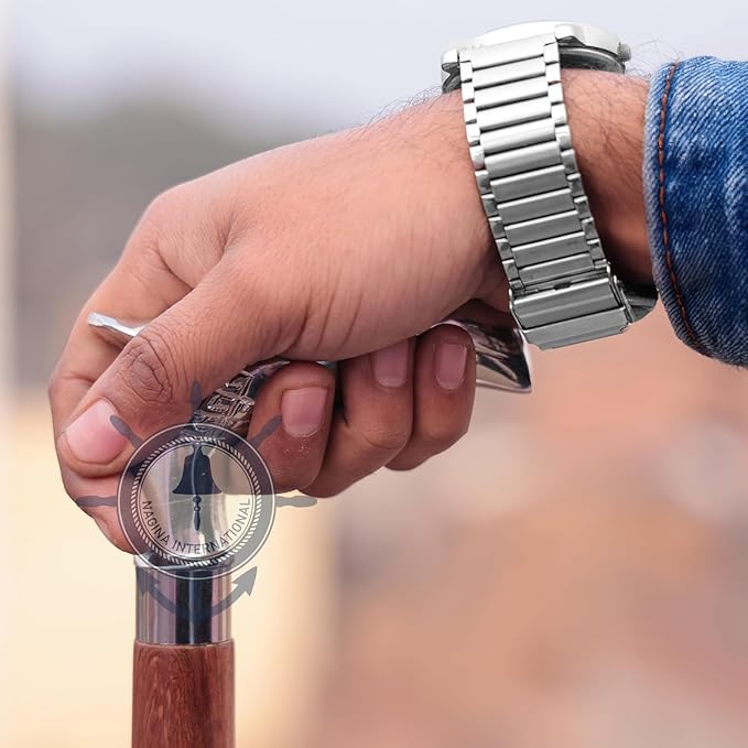 Deluxe Walking Sticks | Rosewood Crafted Cane with Solid Brass Chrome Decorative Bars | Nagina International