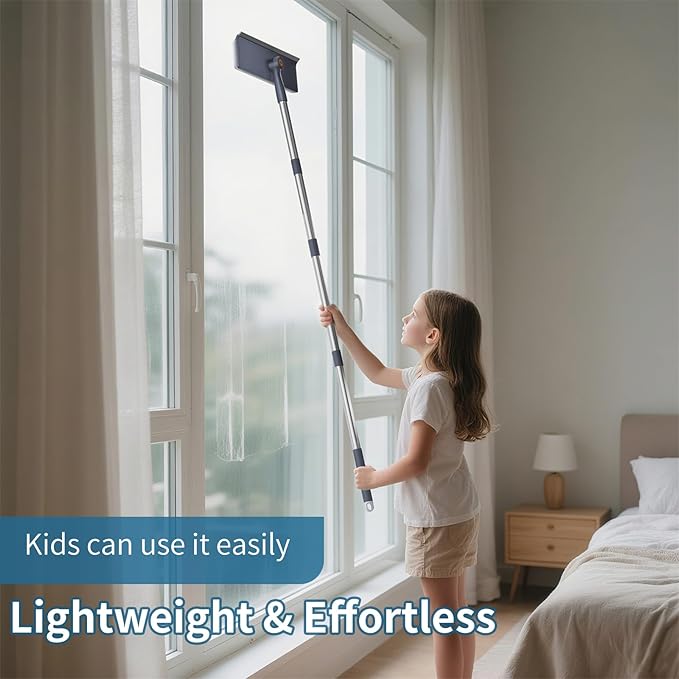 60" Window Squeegee Cleaner Tool for Home - 3 in 1 Rotatable Window Cleaning Kit, Washing Tool for Indoor/Outdoor Glass, Mirrors, Shower Windshield with 4 Poles, 3 Microfiber Cloths & Screen Brush