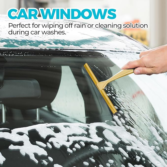 2PACK 12-Inch Golden All-Purpose Shower Squeegee for Shower Doors, Bath Linen Sets, Tile Shower Walls, Bathroom, Window, Glass and Car Windshield, Mirrors and Kitchen-Stainless Steel