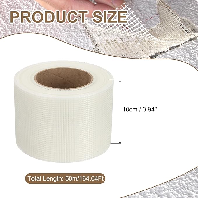 PATIKIL Drywall Repair Mesh Tape, 4 inch x 164 ft Fiberglass Repair Patch Self-Adhesive Dry Wall Joint Tape 9 Mesh Wall Hole Crack and Seam Patch, White