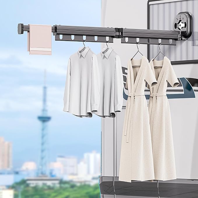 AUNMAS Clothes Drying Rack, Wall Mounted Clothes Hanger Rack Retractable Clothes Drying Rack Space Saver Clothes Rack for Balcony Laundry Bathroom (Bi Fold Grey)