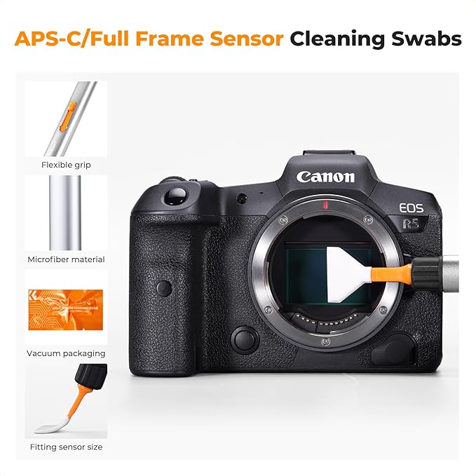 K&F Concept® Multifunctional Lens Cleaning Pen, Replaceable Pen Tip with Cleaning Brush+Carbon Tip*2+APS-C Sensor Swab*2+Full-Frame Sensor Swab*4 for Camera Filters Telescope Drone AR VR Tablet