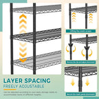 SINGAYE 4 Shelves Adjustable Shelf Heavy Duty Shelves 1400LBS Wire Storage Shelving Metal Organizer Wire Rack Black 18" D X 46" W X 59" H