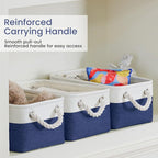 Storage Baskets for Shelves 11.8x7.9x5.2 Inch-Foldable Fabric Organizing Storage Bins with Handles, Closet & Bathroom Organizer, Home Storage for Kitchen, Office (1-Pack, White&Blue)