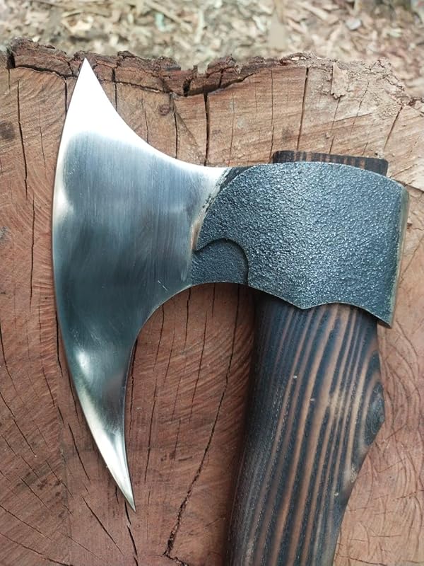 Kacha Store | custom handmade Viking medieval Axe with Viking gift,Hand Axe,Viking Gifts for Men,Camping Tomahawk,Bearded,Valhalla Axe with Leather Sheath (Battle axe) (Battle)