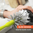 Full Circle Clean Reach - Bamboo Handle Bottle & Mug Scrubber with Replaceable Head, Long Handle Brush for Deep Cleaning Water Bottles, Baby Bottles, Flasks, Tumblers, Vases, and Kitchen Sink, Green
