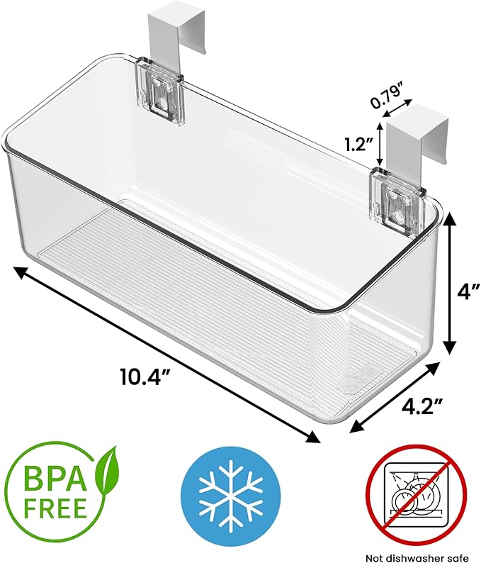 vacane Plastic Over Cabinet Door Organizer with Removable Hooks, Clear Hanging Baskets for Organizing Over the Cabinet Organizer Holder for Kitchen, Pantry, Bathroom-Hang Outside or Inside Door-M
