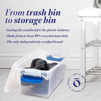 HOMZ 5-Pack Latching Lid, Clear Plastic Storage Organizer Bins, 7.5 Quart, Blue Latch - Stackable Organizing Containers for Home, Garage, and Office