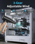 Compressed Air Duster, 2-in-1 Air Duster & Vacuum with 320000RPM Brushless Motor, Electric Air Duster Rechargeable, 3-Gear Adjustable Air Blower for Keyboard, Computer, Car, Home, Outdoor Cleaning