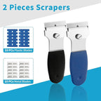 2 Pack Razor Blade Scraper, Multi-Purpose Cleaning Remover Tool, with 10 Metal & 10 Plastic Blades, for Glass Caulk, Adhesive, Wall, Stovetop, Paint, Window, Sticker, Tile, Label Decals