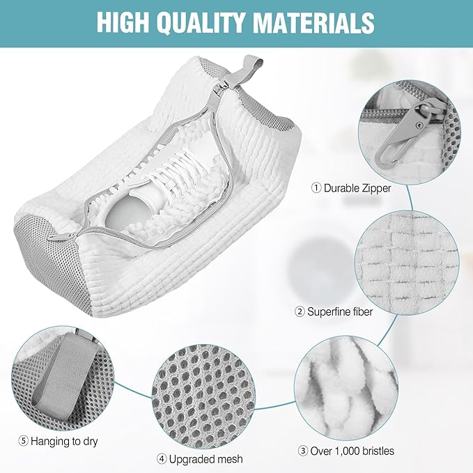 Shoe Washing Machine bag, Shoe Laundry Bag for Washer and Dryer, Include Dry Net Bag, Reusable and Durable Zipper with Hook Design, Shoe Washing Bag for Sneaker (White, 2PCS)