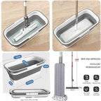 Large Flat Mop and Scalable Bucket with Wheels，360° Rotating Microfiber Dust ，Mop with Dewatering Scraper，54" Adjustable Stainless Steel (1 Mop + 4 Microfiber Pads + 1 Bucket)