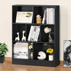 YAHARBO Black 7 Cube Bookshelf,3 Tier Modern Horizontal Bookcase,Wooden Low Book Shelf Display Storage Cabinet with Base,Floor Standing Short Bookshelves Open Organizer for Bedroom,Living Room,Office