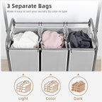 STORAGE MANIAC 136L Laundry Sorter with Hanging Bar, Portable, Removable Laundry Hamper Cart with Heavy Duty Rolling Lockable Wheels and Removable Bags, Rolling Laundry Basket Organizer, 3 Section