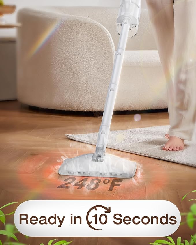 LABIGO 10-in-1 Steam Mop with Detachable Handheld Steamer, 350ml Tank, 10s Heat-Up, 248°F Steam Cleaner, 2-Level Control and Swivel Head for Floors, Carpets, Tiles - Lightweight and Multi-Surface