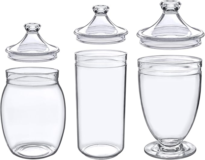 Amazing Abby - Adore - Plastic Apothecary Jars (3-Piece Set, 52/46/46 oz) (NOT Glass), Acrylic Jars with Lids, Bathroom Canisters, Candy Buffet, Wedding Display, BPA-Free and Shatter-Proof