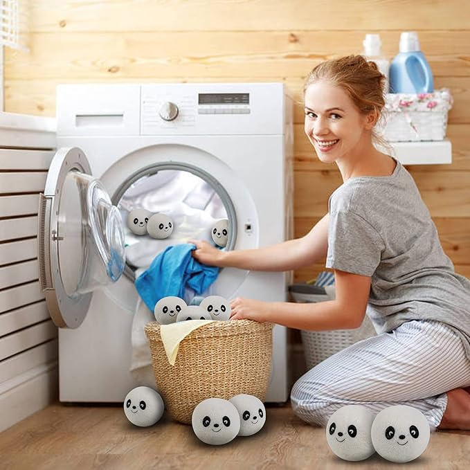 Wool Dryer Balls - Natural Fabric Softener, Reusable, Reduces Clothing Wrinkles and Saves Drying Time. Handmade Fair Trade No Lint Fabric Softener White (Pack of 6)